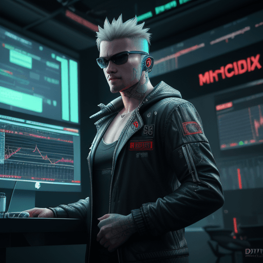 AI generated: Professional trader, 30-45, stands before Forex and crypto graphs on dim digital art screens. Alpha ...