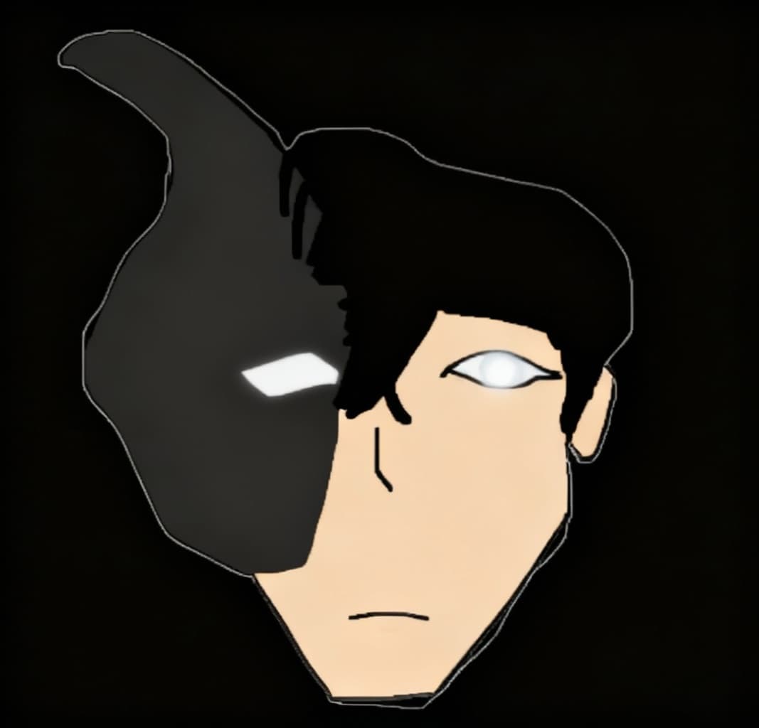 AI generated: Make this photo look like it's from an anime with a serious artstyle and make the left eye glow in w...