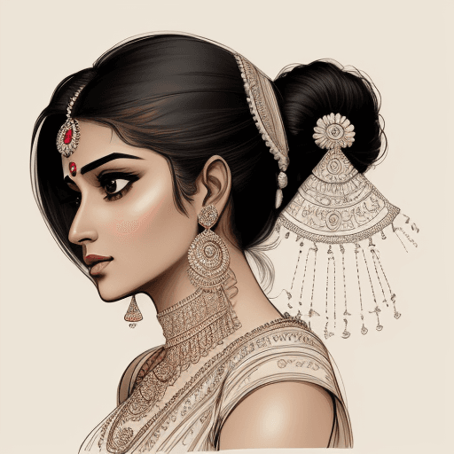AI generated: sketch of an Indian actress, Bollywood, side view, in the style of warm tonal range, artistic, delic...
