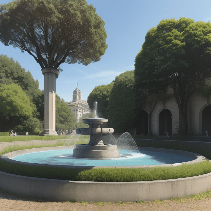 AI generated: Standing in the sky, surrounded by trees and vines, the city is surrounded and connected by a ring o...