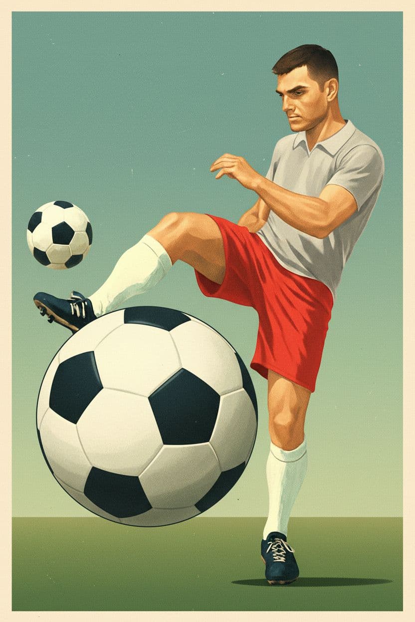 AI generated: Poster-style retro sports illustration, based on the provided image. Keep the same soccer player des...