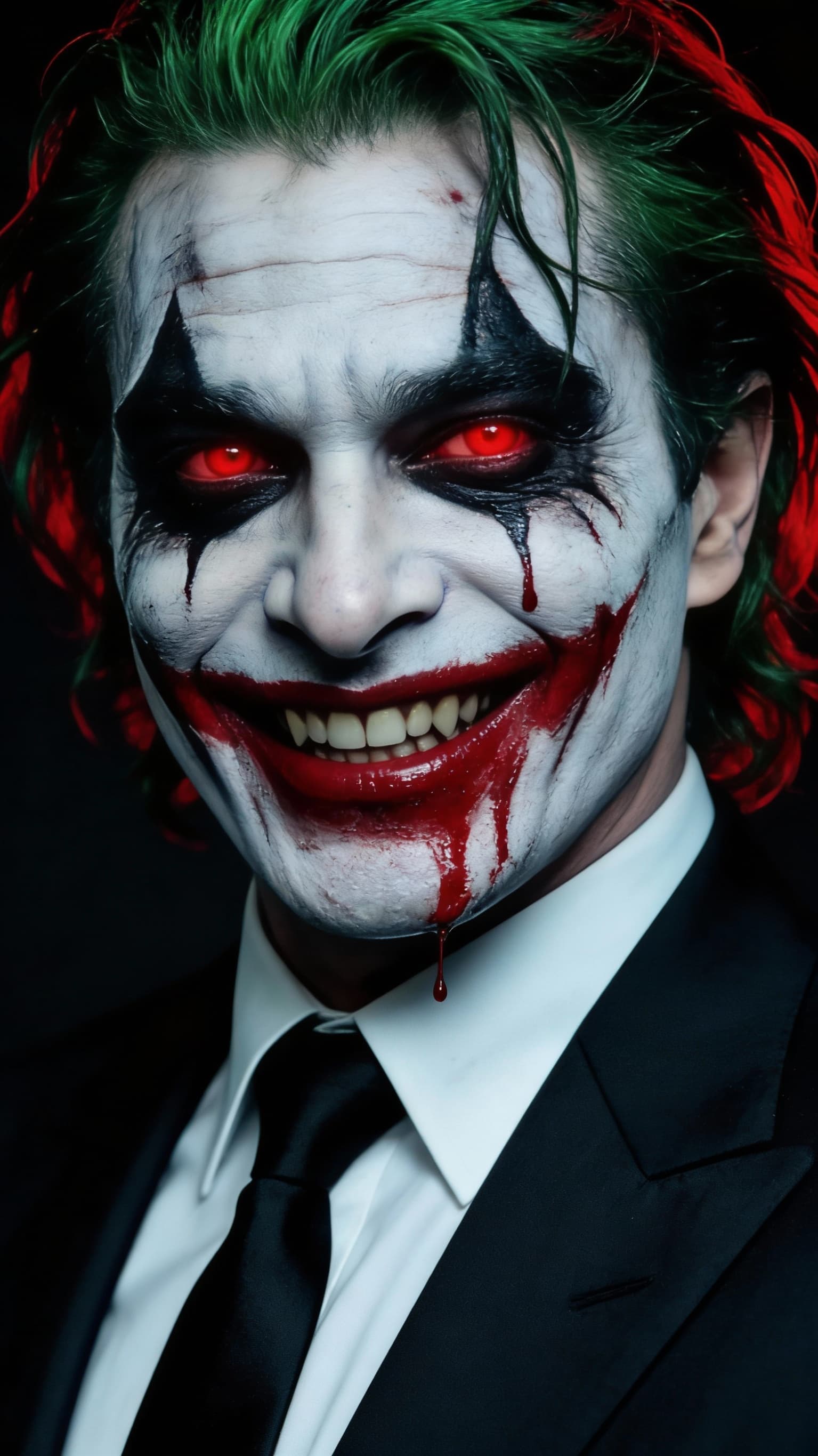AI generated: "A hyper-realistic horror-style portrait of the man in the photo, transformed into a dark Joker char...