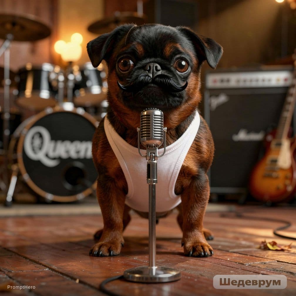 AI generated: Mops and rock group "Queen"