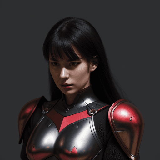 AI generated: a woman in armour, in the style of black and red, blonde, teen, y2k aesthetic, soft, dream-like qual...