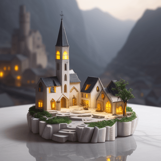 AI generated: tilt shif, 50mm photo of cute village made of marble, highly detailed, intricate, vibrant, smooth, c...