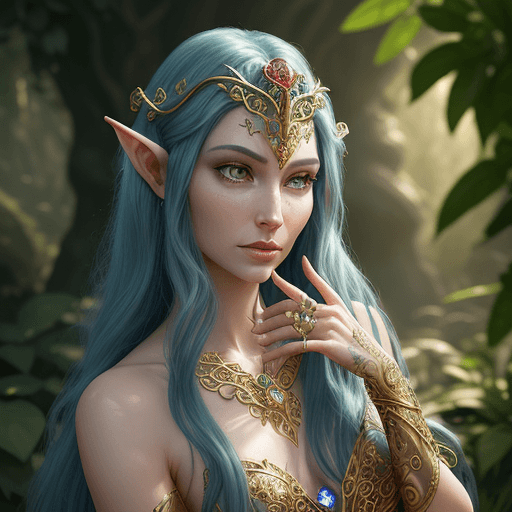 AI generated: pixar style, elven magic ring with gems and living plants, ornate metal with filigree and nature emb...