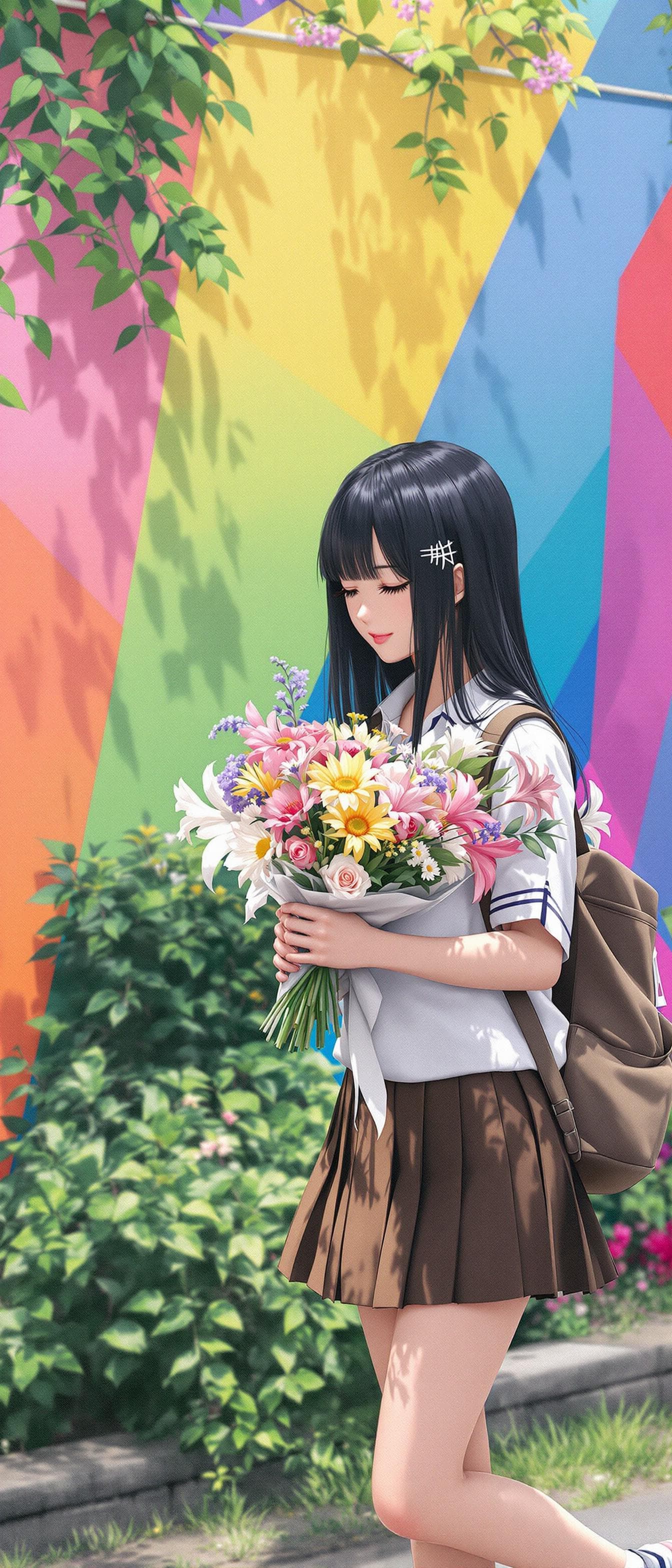 AI generated: In the image, ((full body:1.4)), a anime realistic is seen walking outdoors, Lowering the face to th...