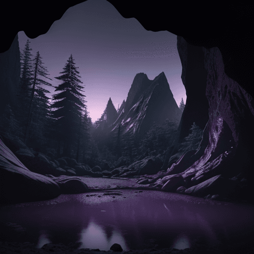 AI generated: ultra realistic realistic photo looking out the mouth of a cave. The foreground is black silhouette ...