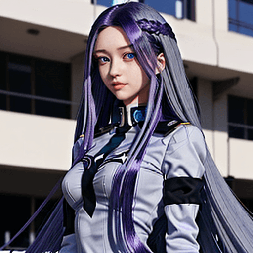 AI generated: very long hair, gorgeous girl, very very long hair ((purple hair)), ((grey-blue eyes)), (Boku no her...