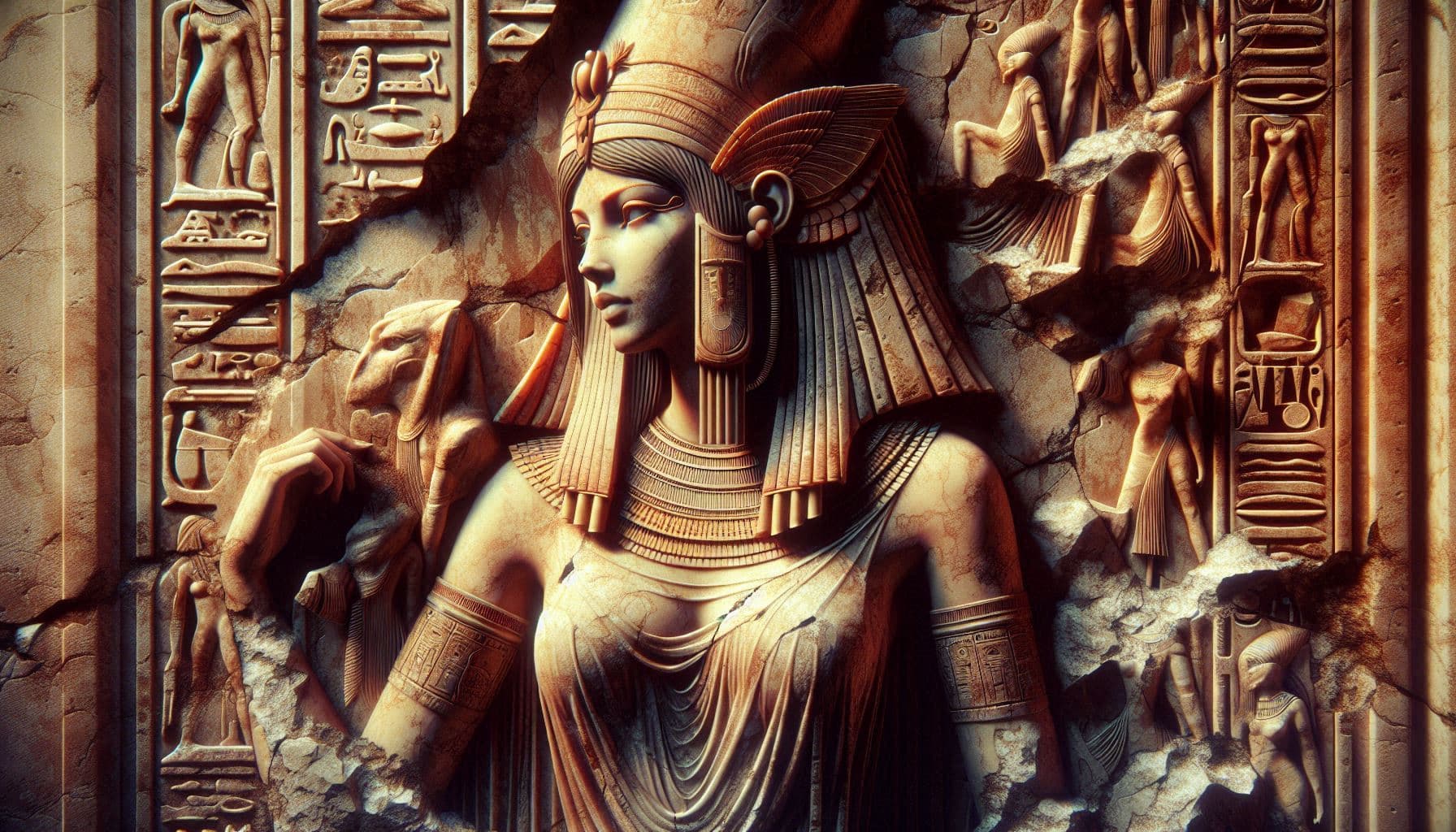 AI generated: Image of an ancient bas-relief ruined by time, 19th century illustration, daguerreotype, close-up, s...