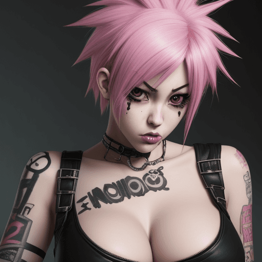 AI generated: Realistic anime punk chick with one tiddy out