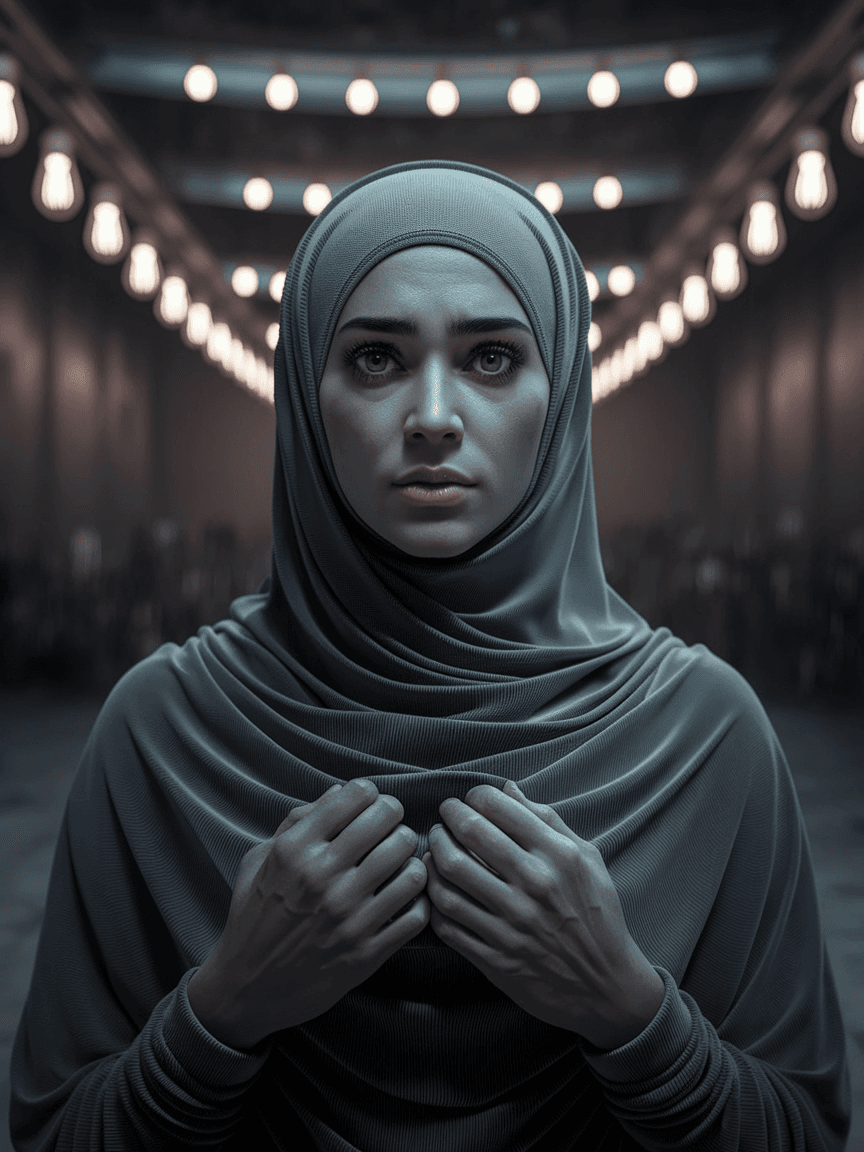 AI generated: close-up, masterpiece, digital art, a beautiful Iranian woman wearing a full body hijab, hourglass b...