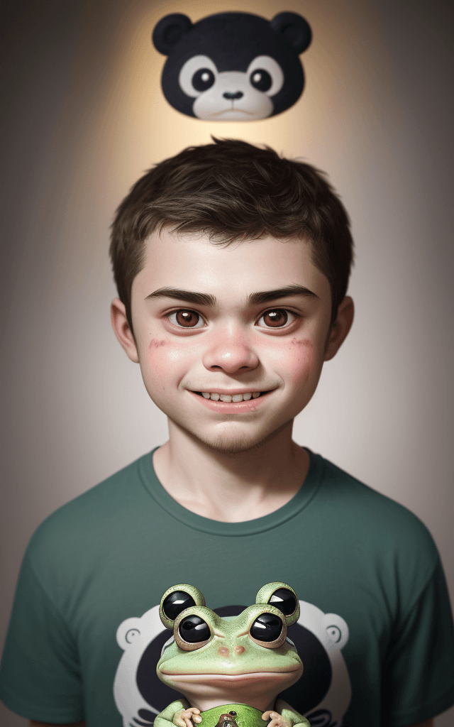AI generated: detailed and realistic (upper body portrait:1.2) of a portrait of the son of peppe the frog and a sa...