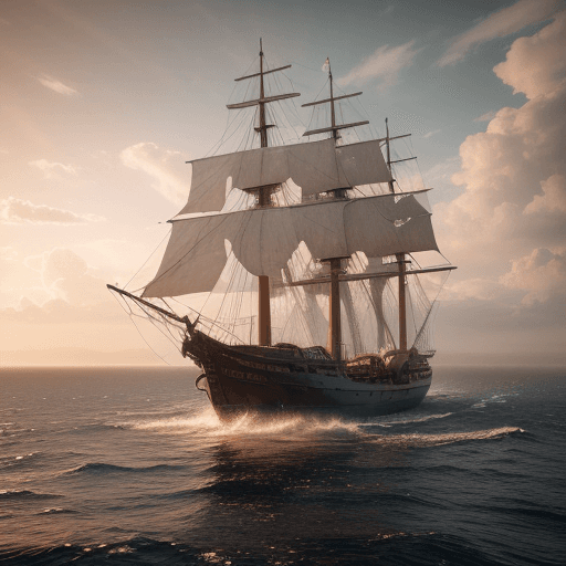AI generated: Photo of a ultra realistic sailing ship, dramatic light, pale sunrise, cinematic lighting, battered,...