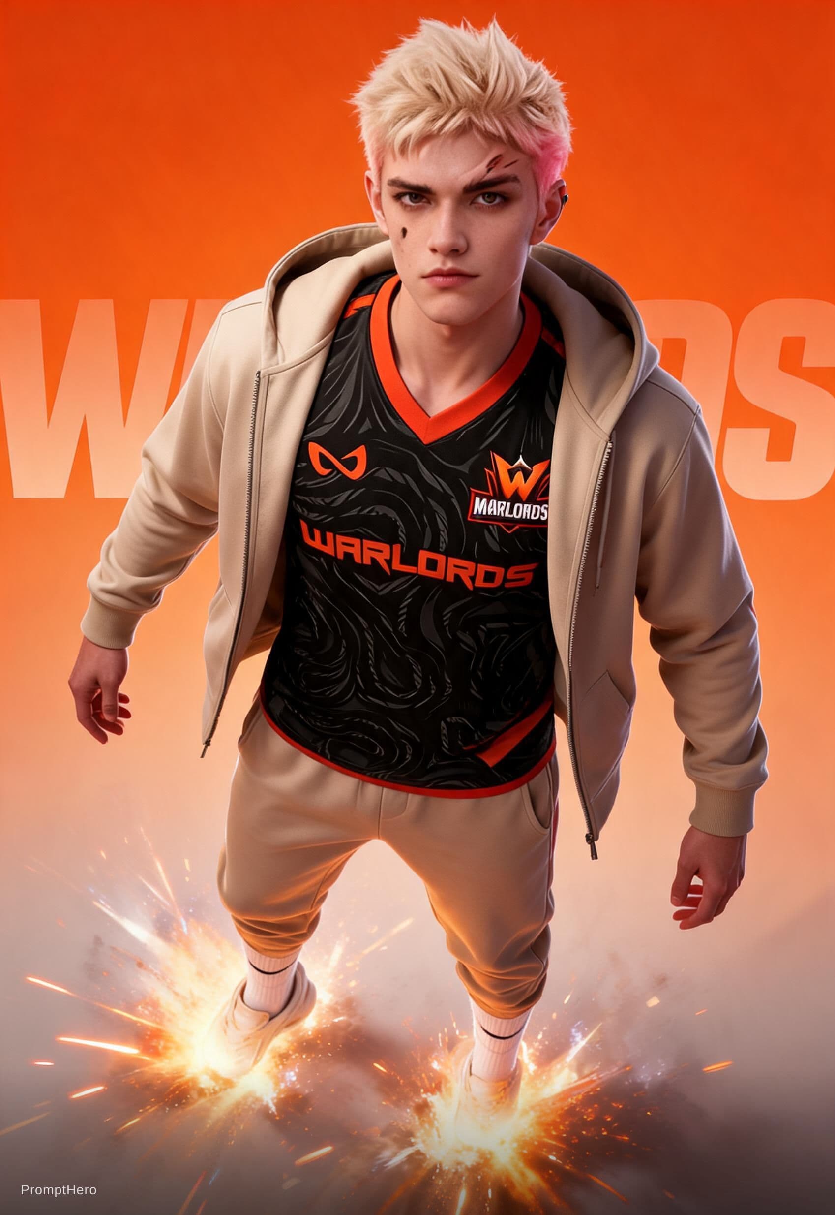 AI generated: A dynamic sportswear advertisement featuring a young athletic male model captured as a model who loo...