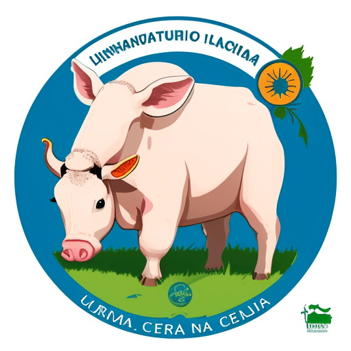 AI generated: un logo de una cooperativa  agraria con una vaca lechera, un cuy y un cerdito.
