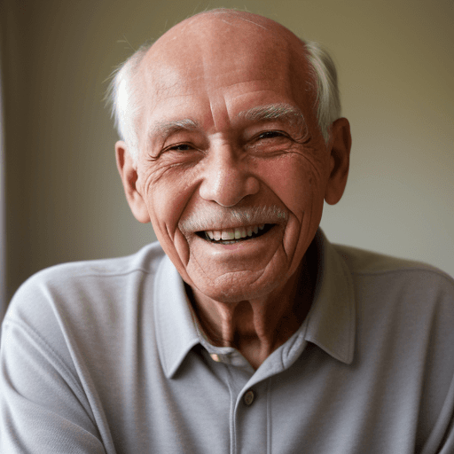 AI generated: An elderly man with a smile on his face holds an idea