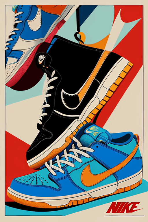 AI generated: 2D cartoon-style artwork of a pair of Nike Dunk SB sneakers, capturing the essence of official art a...