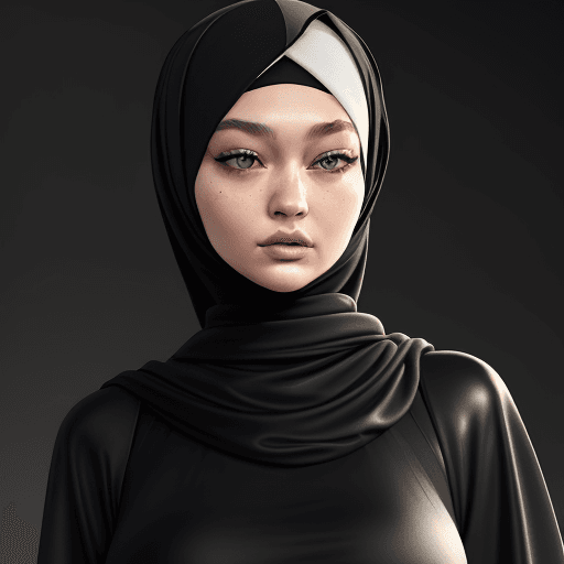 AI generated: Photo of an ultra realistic Gigi Hadid, in black Hijab outfit, hyper realistic, extreme details.