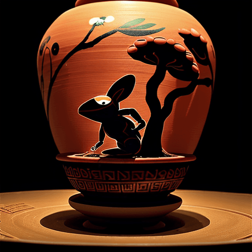 AI generated: a 4k photo of a classical greek vase in the "red-figure pottery" style sitting in a museum depicting...