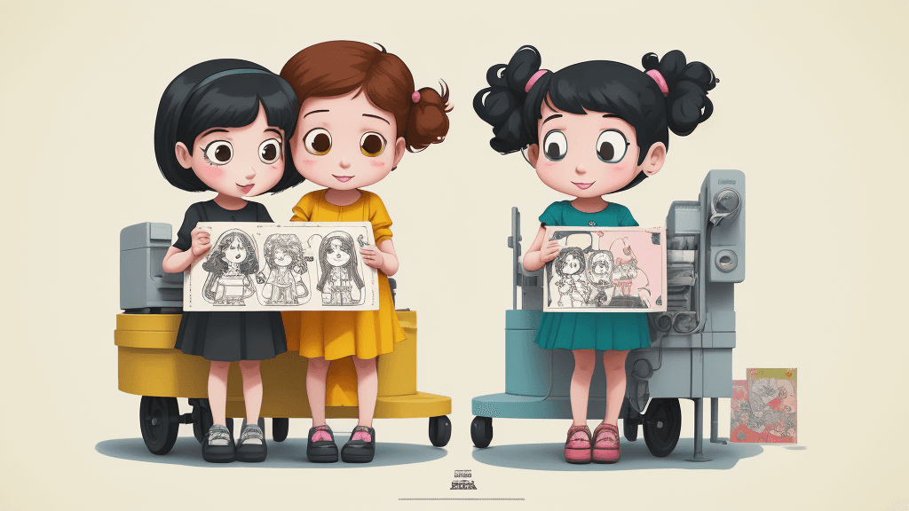 AI generated: the new poster showing two girls together, in the style of cute cartoonish designs, scrapbook, drawi...