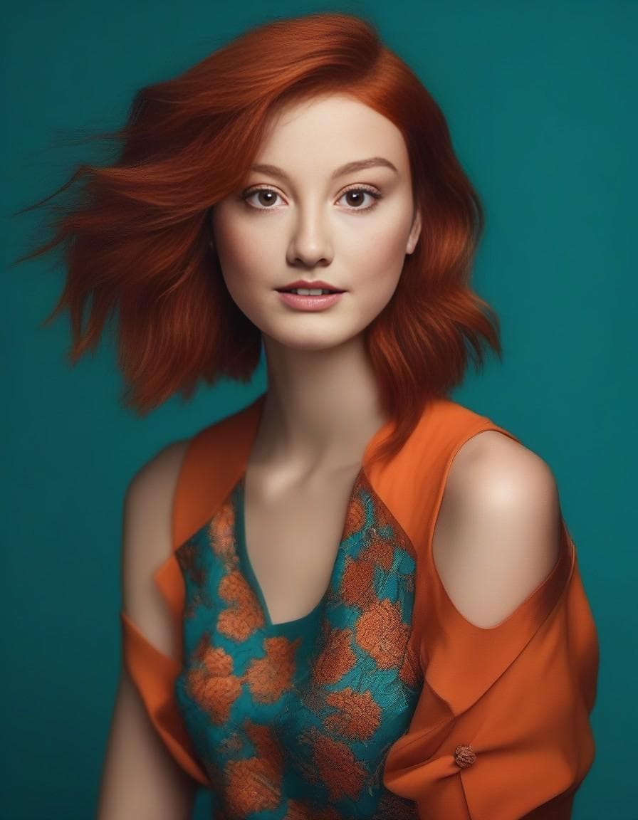 AI generated: (fashion shooting:1.5), full body shot, a beautiful 21 year old red haired german girl with an unusu...