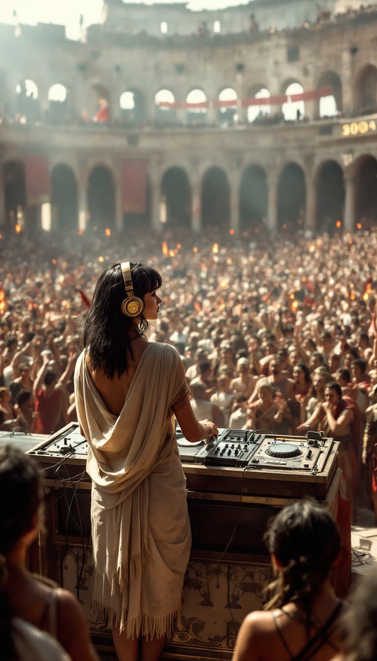 AI generated: from a point of view perspective, Create a vibrant and lively scene set in the year 300 AD, inside t...
