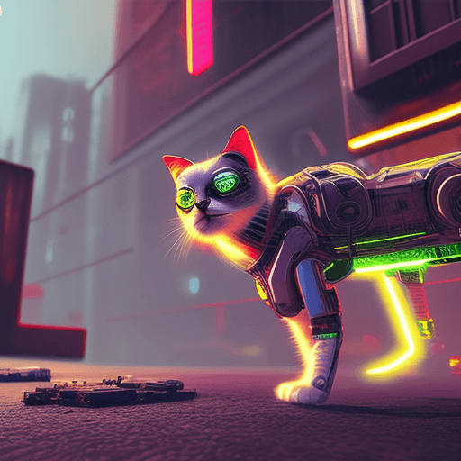 AI generated: (Robotic cat takeover:1.3), (enslaving humanity. Sci-Fi, -- HD 8K  cyberpunk, exotic, ruthless. atmo...