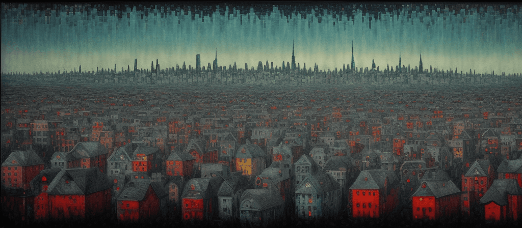 AI generated: horror landscapes and cityscapes impressionistic ist art style folk art in an impressionistic style ...