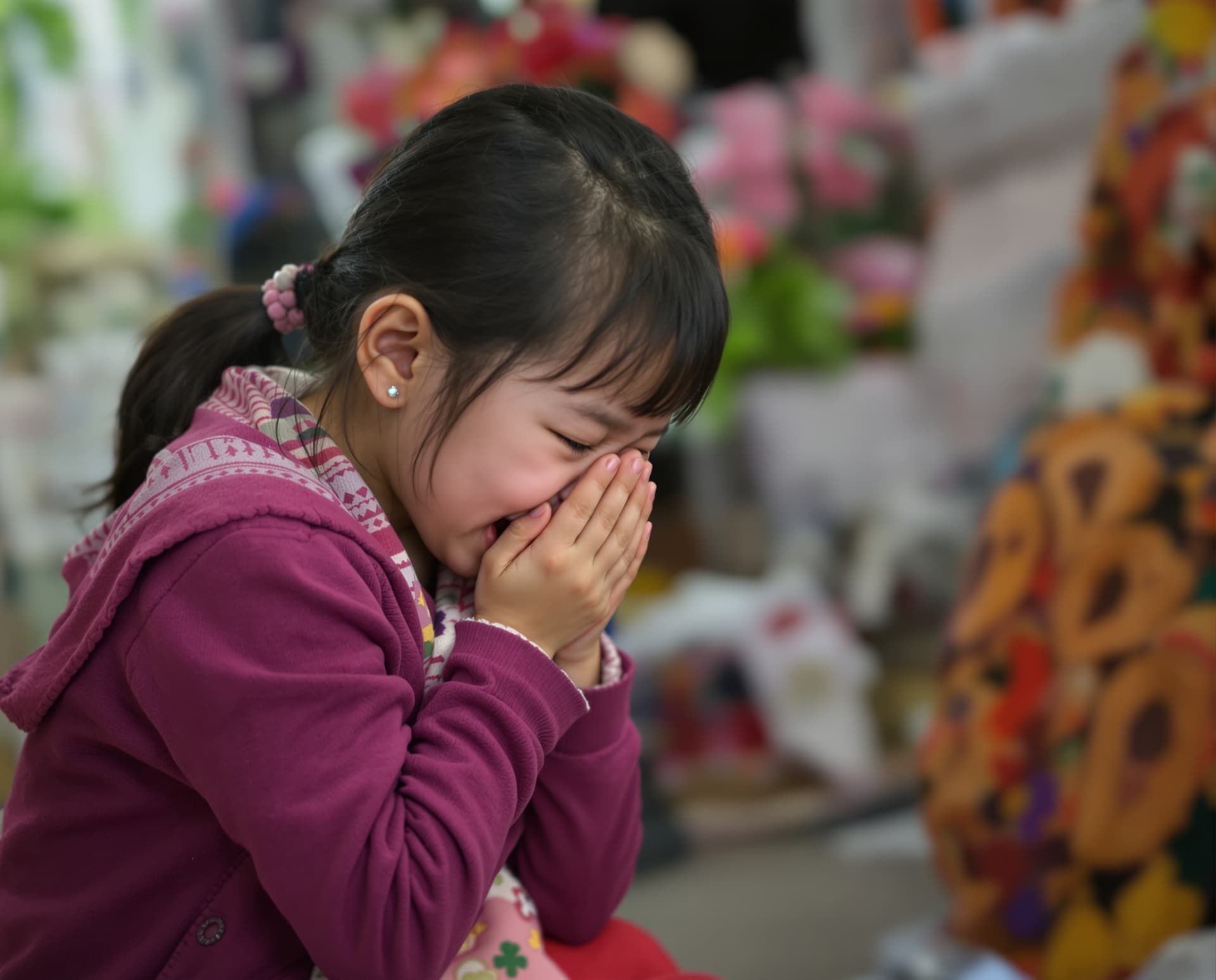 AI generated: An Asian girl cries for her deceased father.