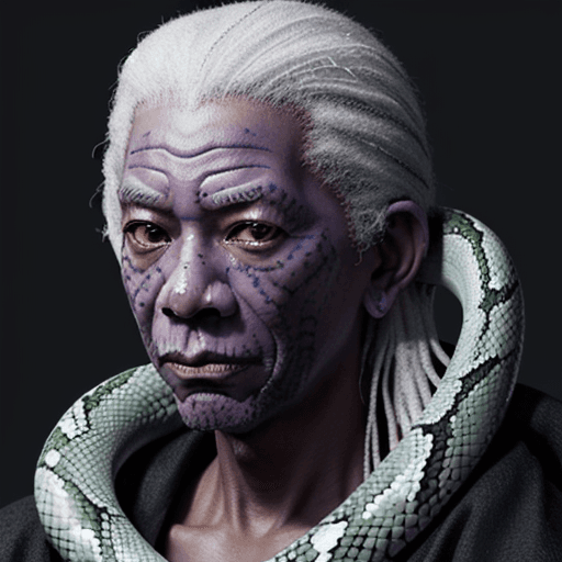 AI generated: Orochimaru with morgan freeman's face. Conserve orochimaru's snake eyes