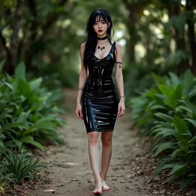 AI generated video: woman walking to camera, zoom on feet, perfect feet only 5 toes