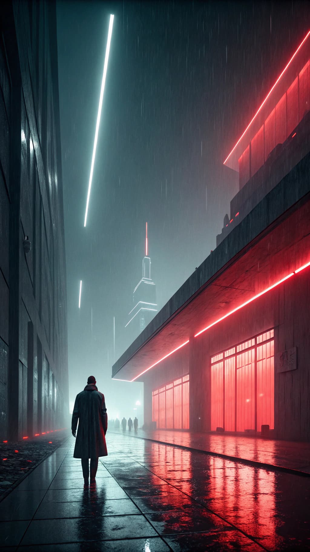 AI generated: Random images of unknown futures. (in a science Fiction style:1.9). Subtle red and white highlights....