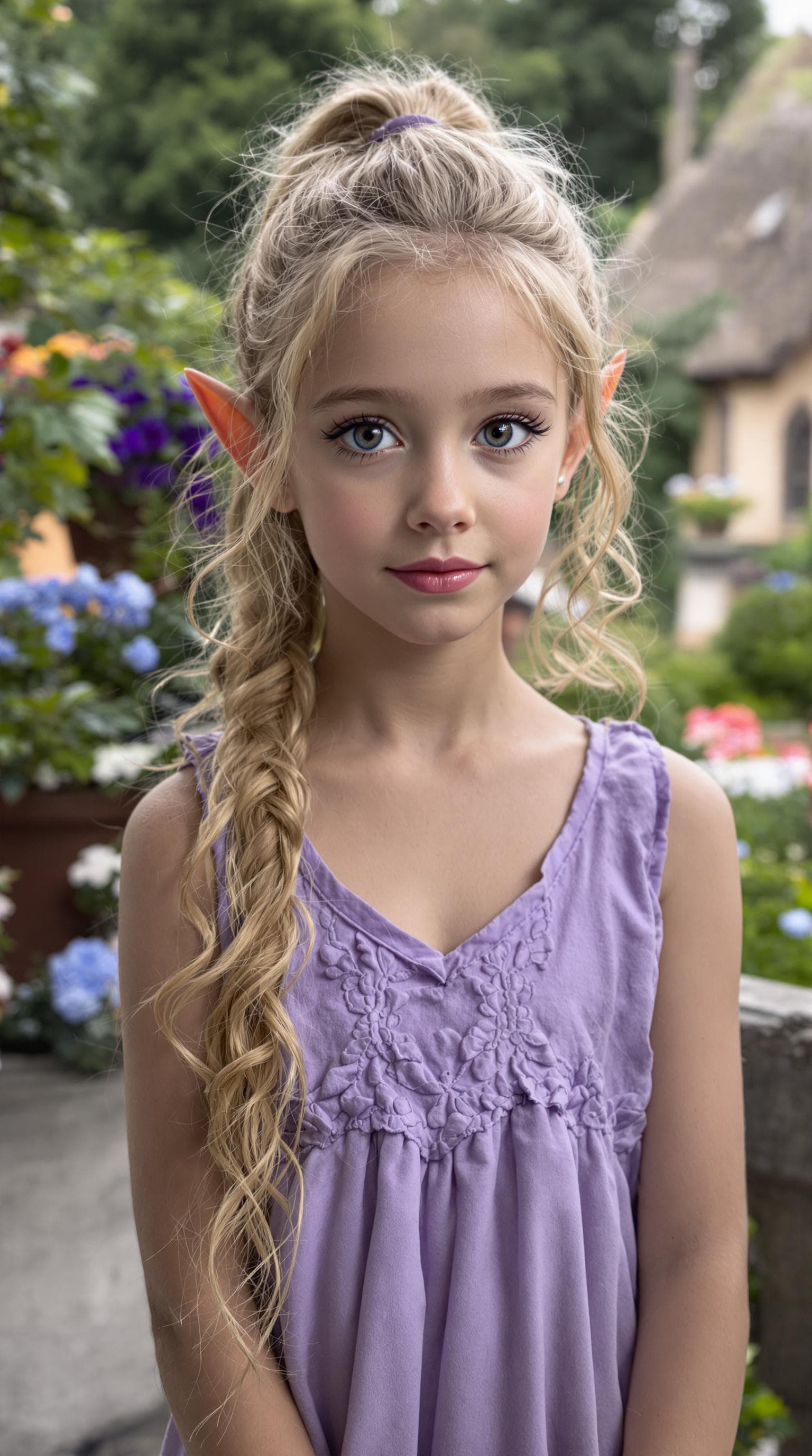 AI generated: a professional photo of a exceptionally beautiful girl in the world (age 10), (ten year old) short e...