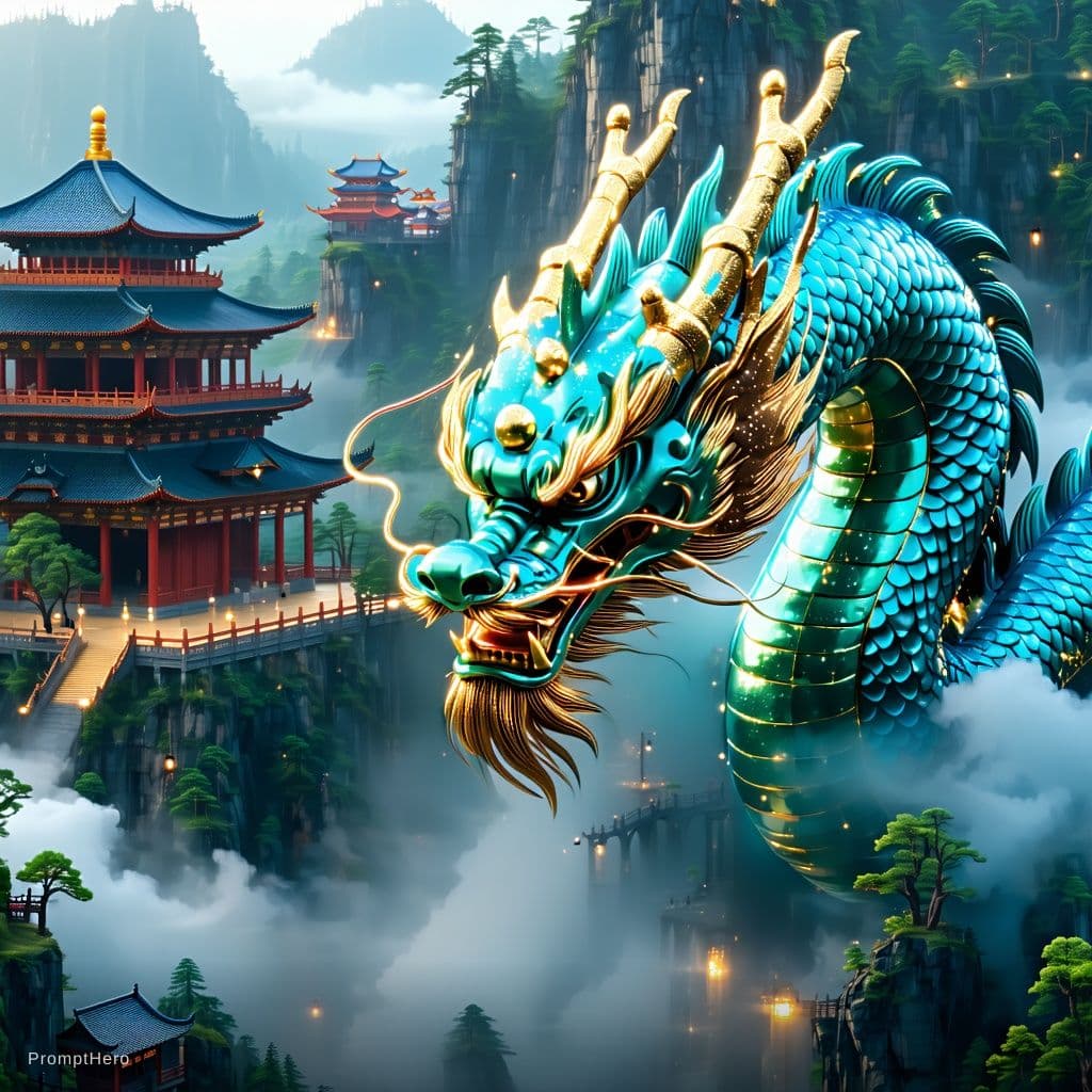 AI generated: sirena Kyoto Animation stylized anime mixed with tradition Chinese artworks~ A dragon flying at mode...