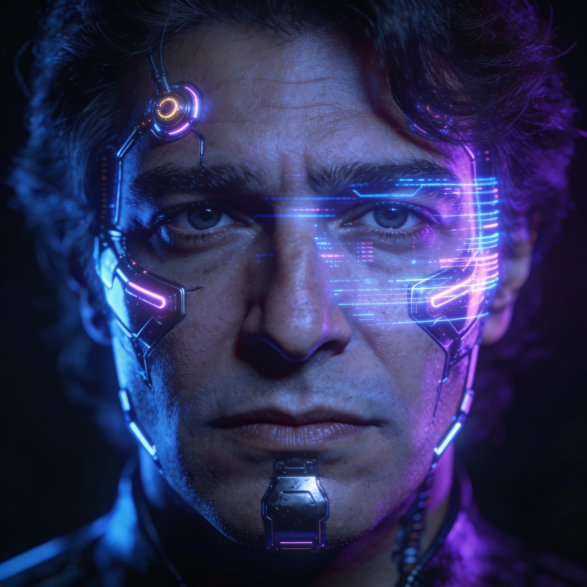 AI generated: 3d, Barış Manço Cyberpunk Face 