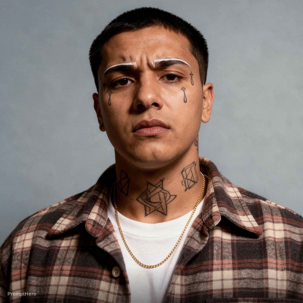 AI generated: A 1990’s type Los Angeles gangster from a Latino background. Gangster look, west coast Latino man 