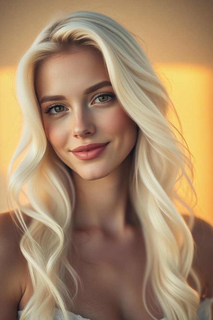 AI generated: "Fine art, cinematic, warm golden hour, lithe supermodel, early 20s, light skin, long wavy auburn ha...
