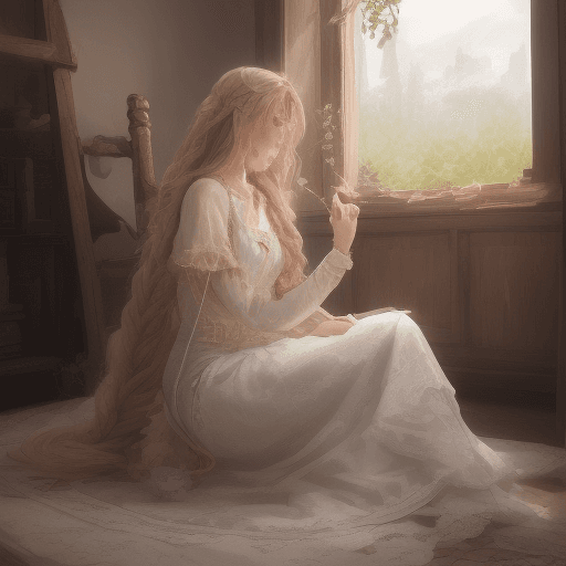 AI generated: Rapunzel from Tangled like a gorgeous real girl with a braid who is drawing her tower, ultra realist...