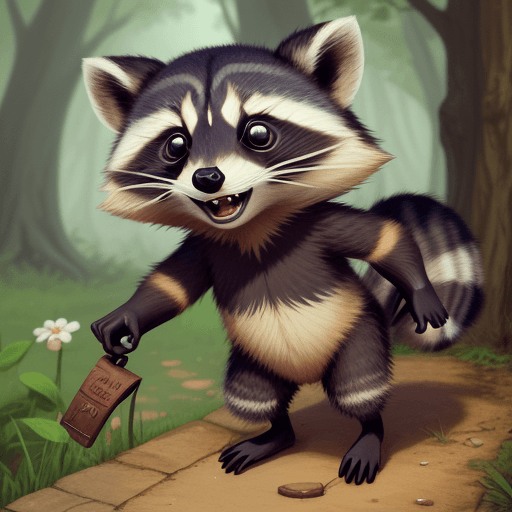AI generated: raccoon out on an adventure, anthropomorphic 