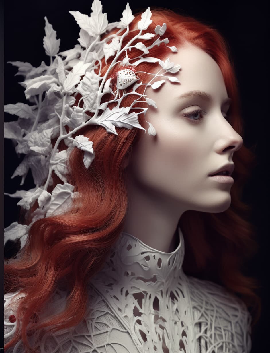 AI generated: portrait photography of a beautiful woman in style of Giovanni Gastel, britt marling style 3/4 , nat...