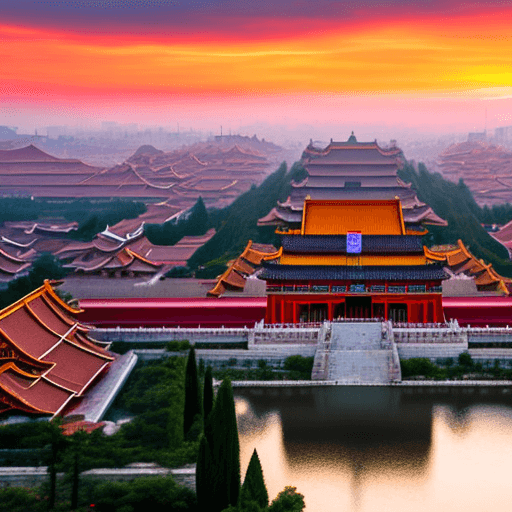 AI generated: Chinese Forbidden City at sunrise