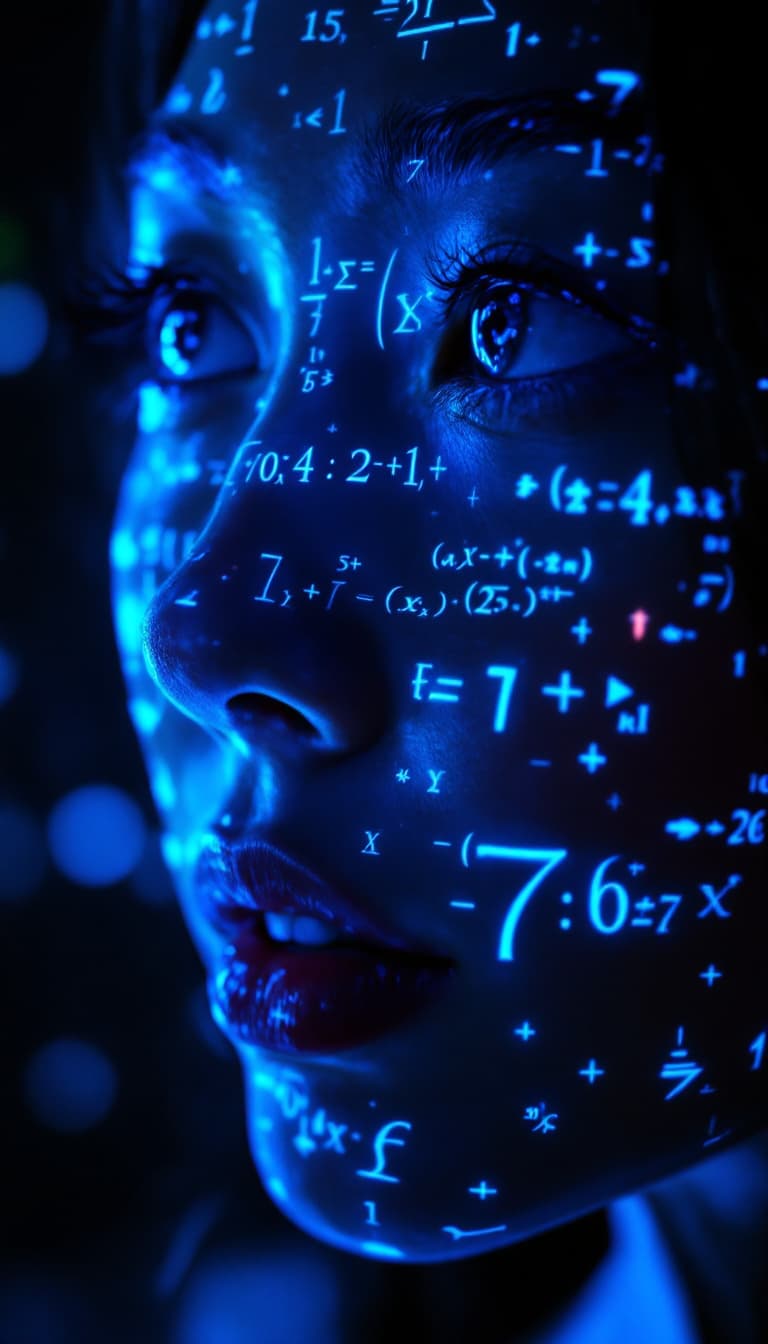 AI generated: Shadowrun Math Projection - A close-up of a korean girl's face with set logical ambient background, ...