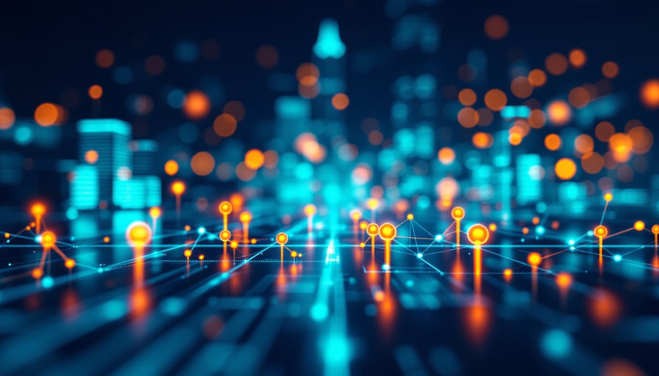 AI generated: Smart city and abstract line and dot connect #fa5f0b