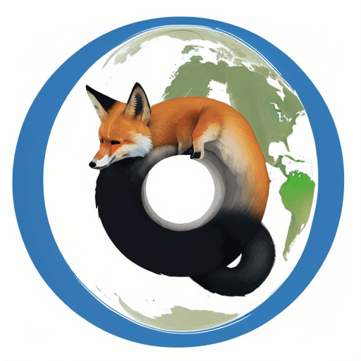 AI generated: flat vector logo of circle, gradient, fox wrapped around earth, simple minimal, by Ivan Chermayeff