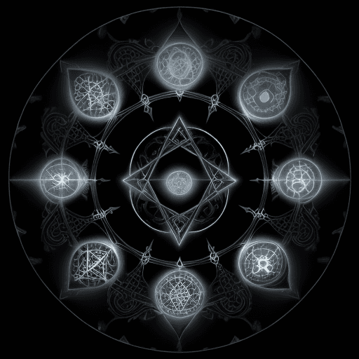 AI generated: “Describe a mystical and intricate magic circle that embodies the essence of Shadowy Mist magic. The...