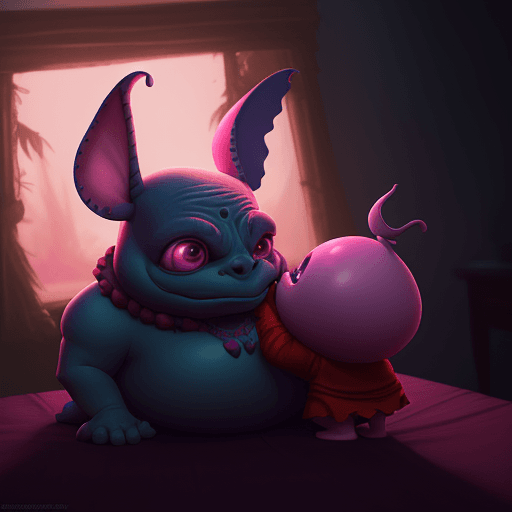 AI generated: heavy nightmare Version of Lilo and Stitch ,from the Movie Lilo and Stitch, photorealism, fantasy, d...