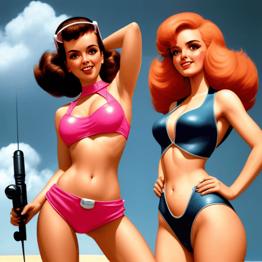 AI generated: Cute bikini  power woman retro future sci-fi