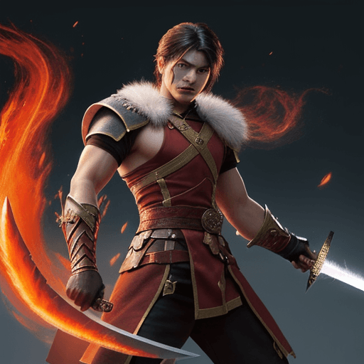 AI generated: A man, style, rpg, warrior, fire type, with nice sword 