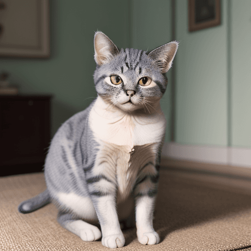 AI generated: a beautiful cat with a single tooth sticking out of its closed mouth with big, round eyes that are a...